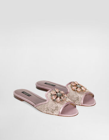 Dolce & Gabbana Lace rainbow slides with brooch detailing Blush CQ0023AG667