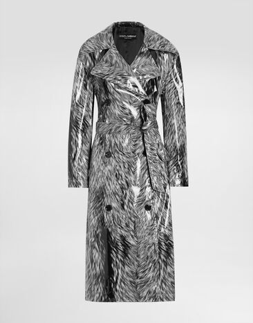 Dolce & Gabbana Fur-print coated satin trench coat Beige F0W3STHUMVM