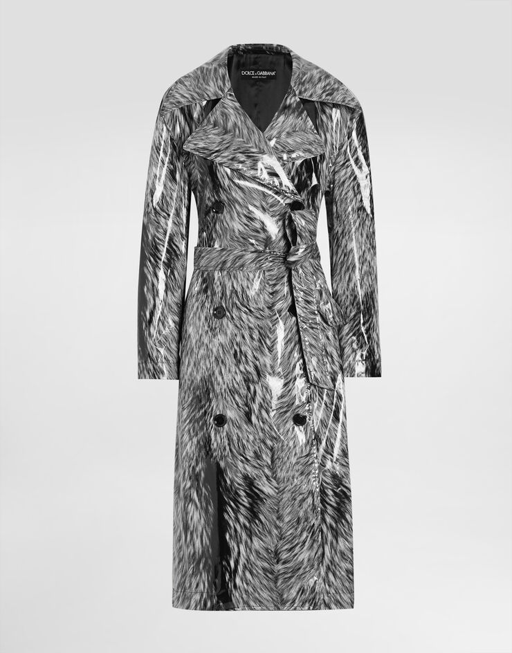 Dolce & Gabbana Gabardina de raso revestido con estampado de piel de animal Gris F0W2DTFSUBJ