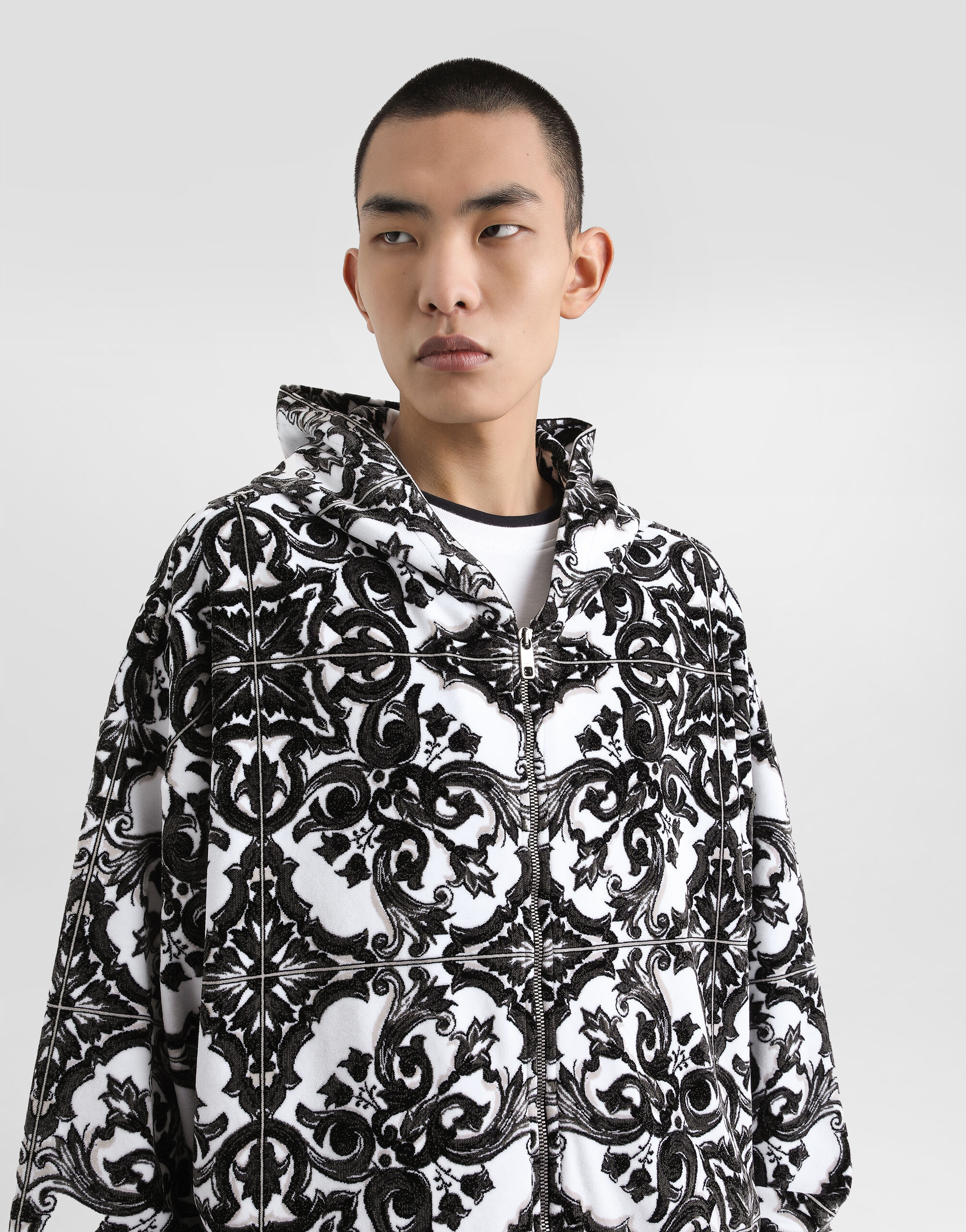 Majolica-print jacquard chenille hoodie in Multicolor for Men
