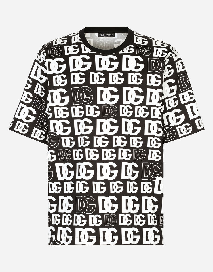 Cotton T-shirt with all-over DG logo print in Multicolor for | Dolce ...