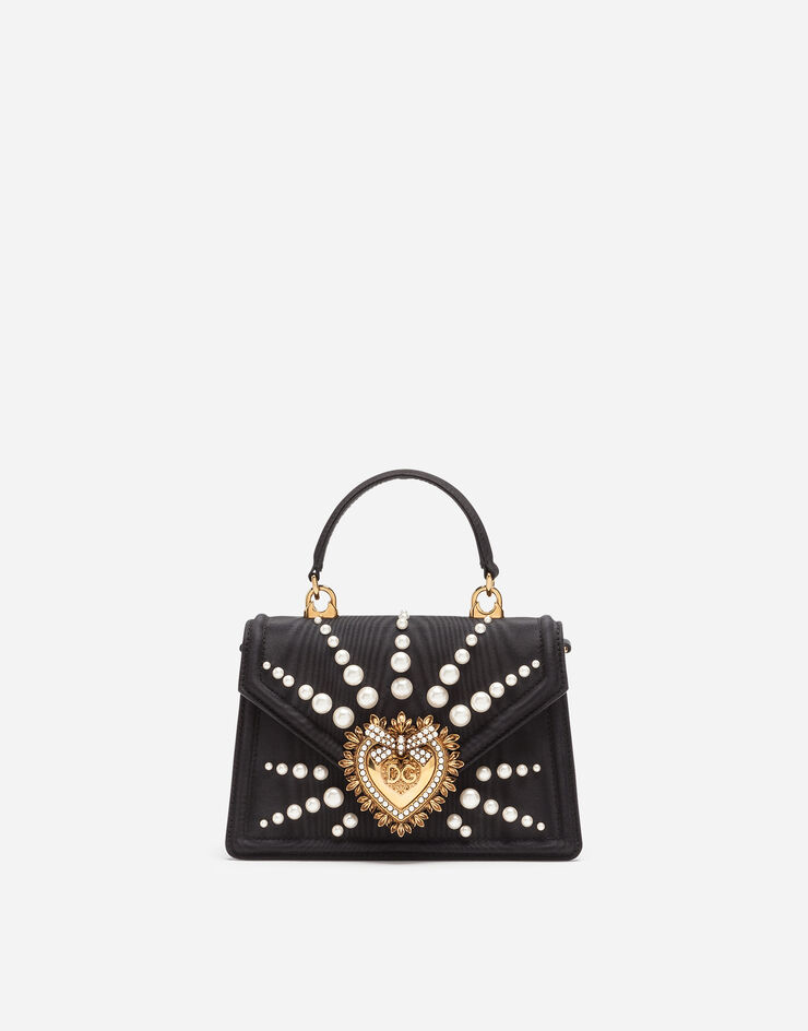 Dolce & Gabbana Small moiré Devotion bag with pearl embroidery NERO BB6711AJ672