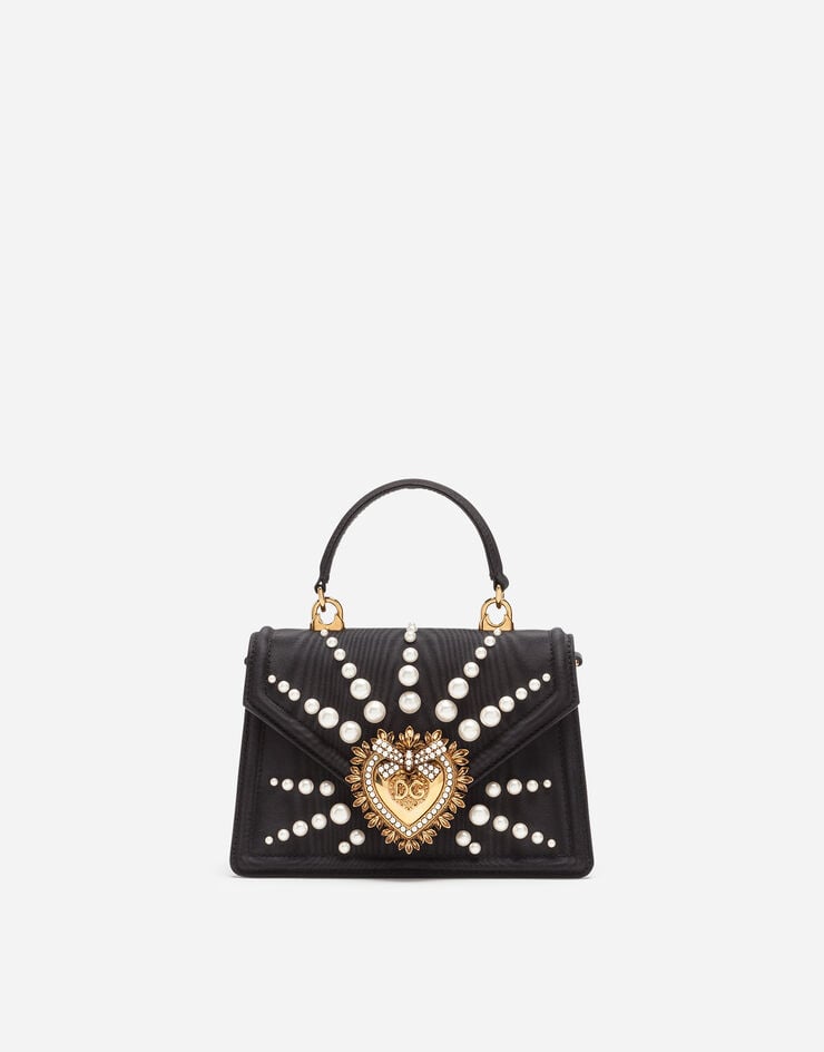 Dolce & Gabbana Small moiré Devotion bag with pearl embroidery NERO BB6711AJ672