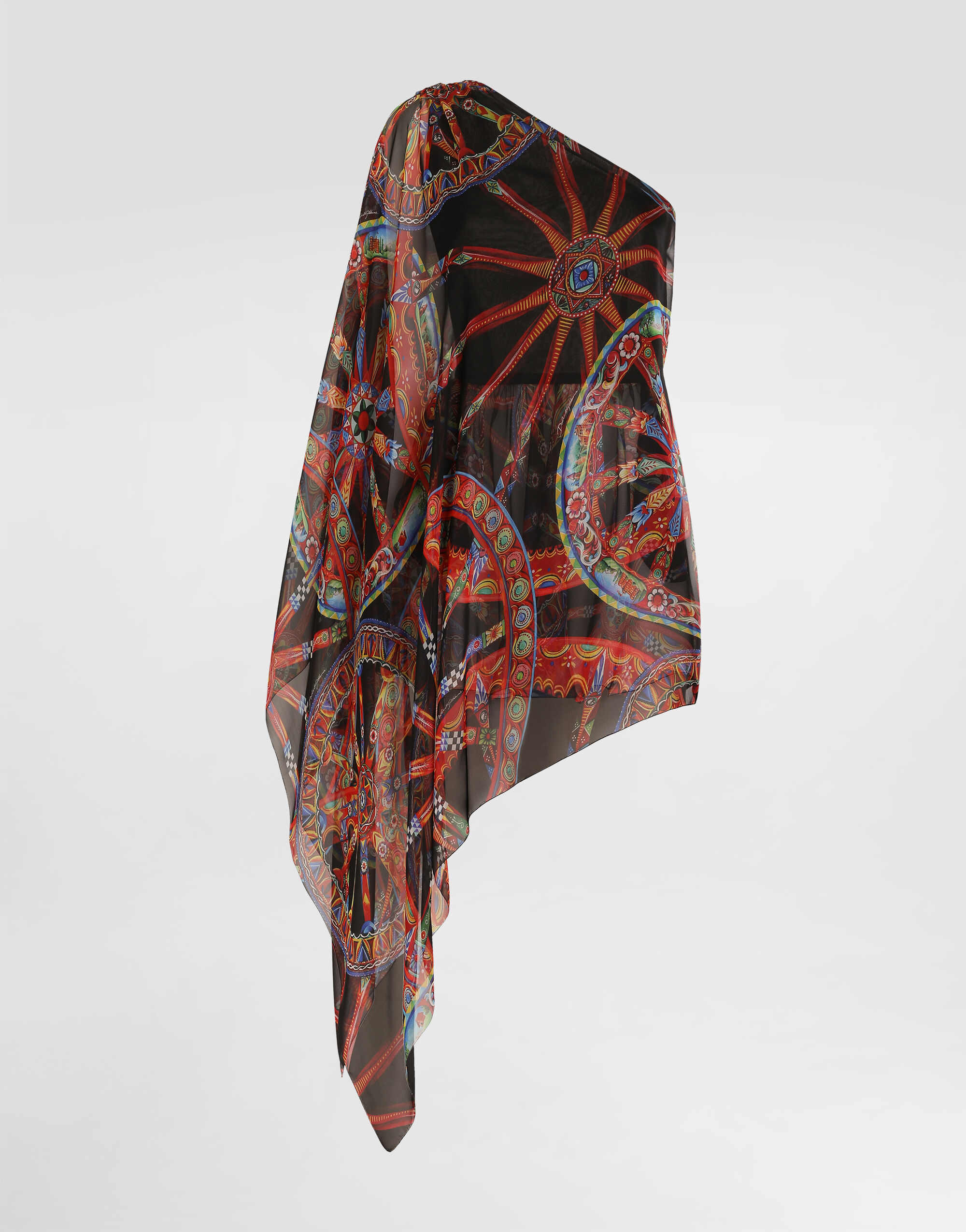 Dolce & Gabbana Dolce & Gabbana One-shoulder carretto-print chiffon dress Multicolor F615RTIS13V