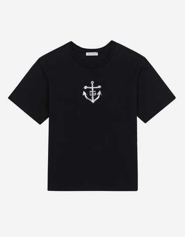 Dolce & Gabbana Camiseta de punto con estampado DG de ancla Negro L4JTEYG7K8Z