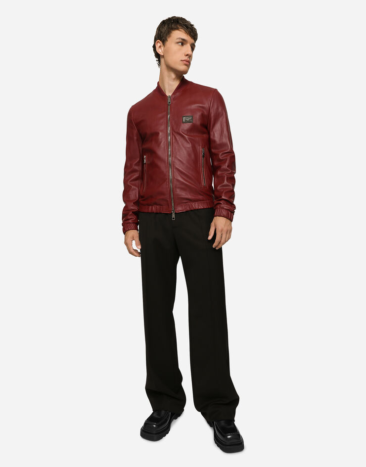 Dolce&Gabbana Blouson en cuir avec plaquette à logo Bordeaux G9ZY5LHULR0