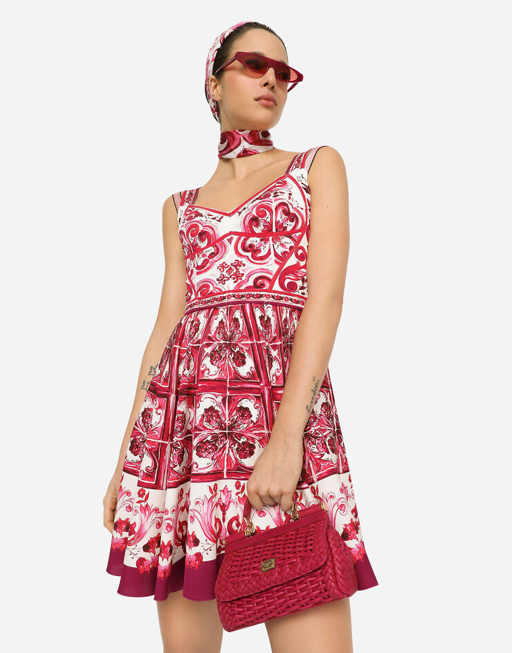 Dolce & Gabbana 마욜리카 프린트 샤르뫼즈 뷔스티에 미니드레스 멀티 컬러 F6VK2THPADW