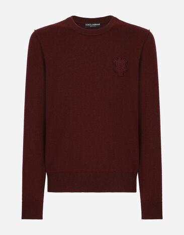 Dolce & Gabbana Cashmere round-neck sweater with DG embroidery Bordeaux GXX02ZJAWXS