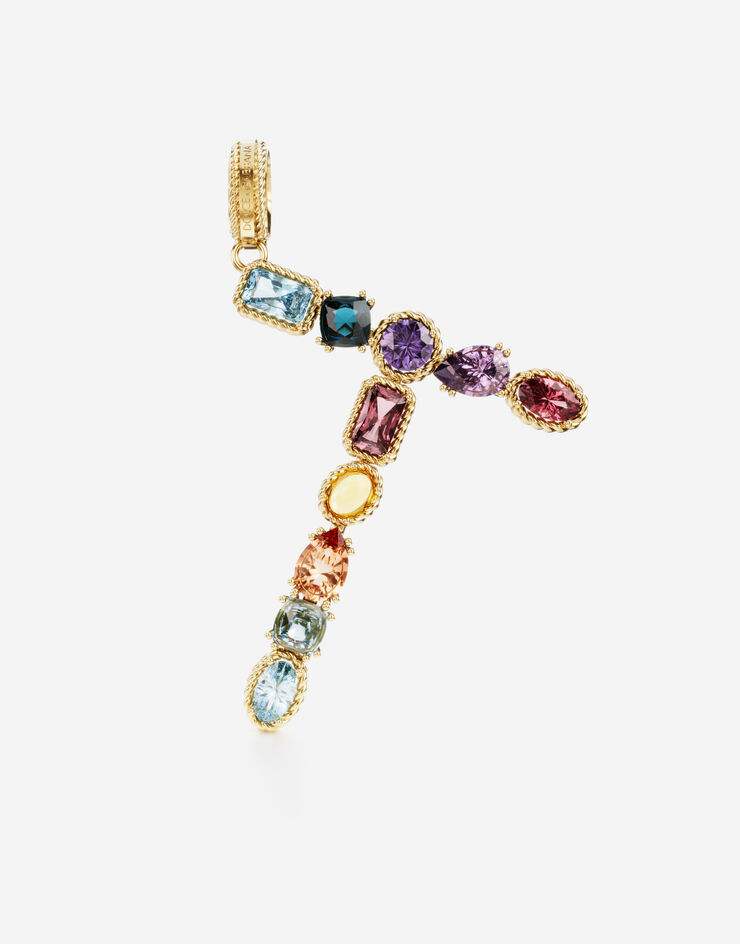 Dolce & Gabbana Charm T Rainbow alphabet in oro giallo 18kt con gemme multicolore Oro WANR1GWMIXT