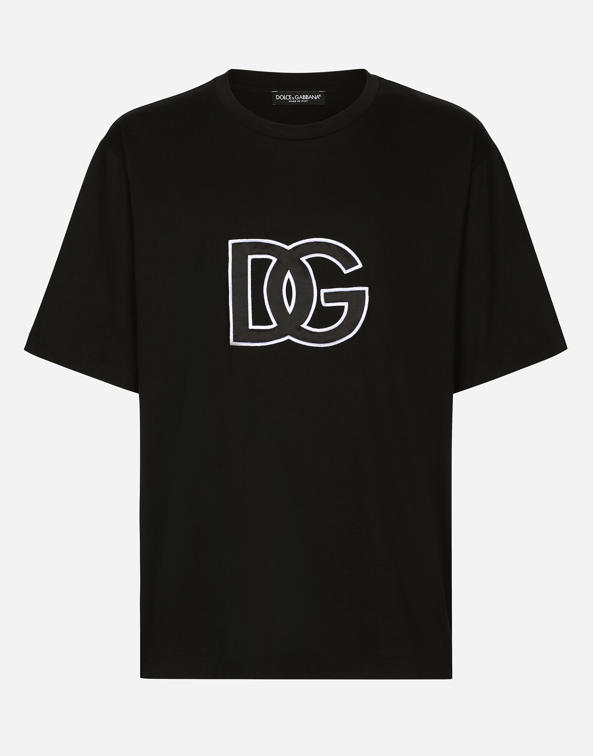 Cotton round neck T shirt with DG patch in Black for
