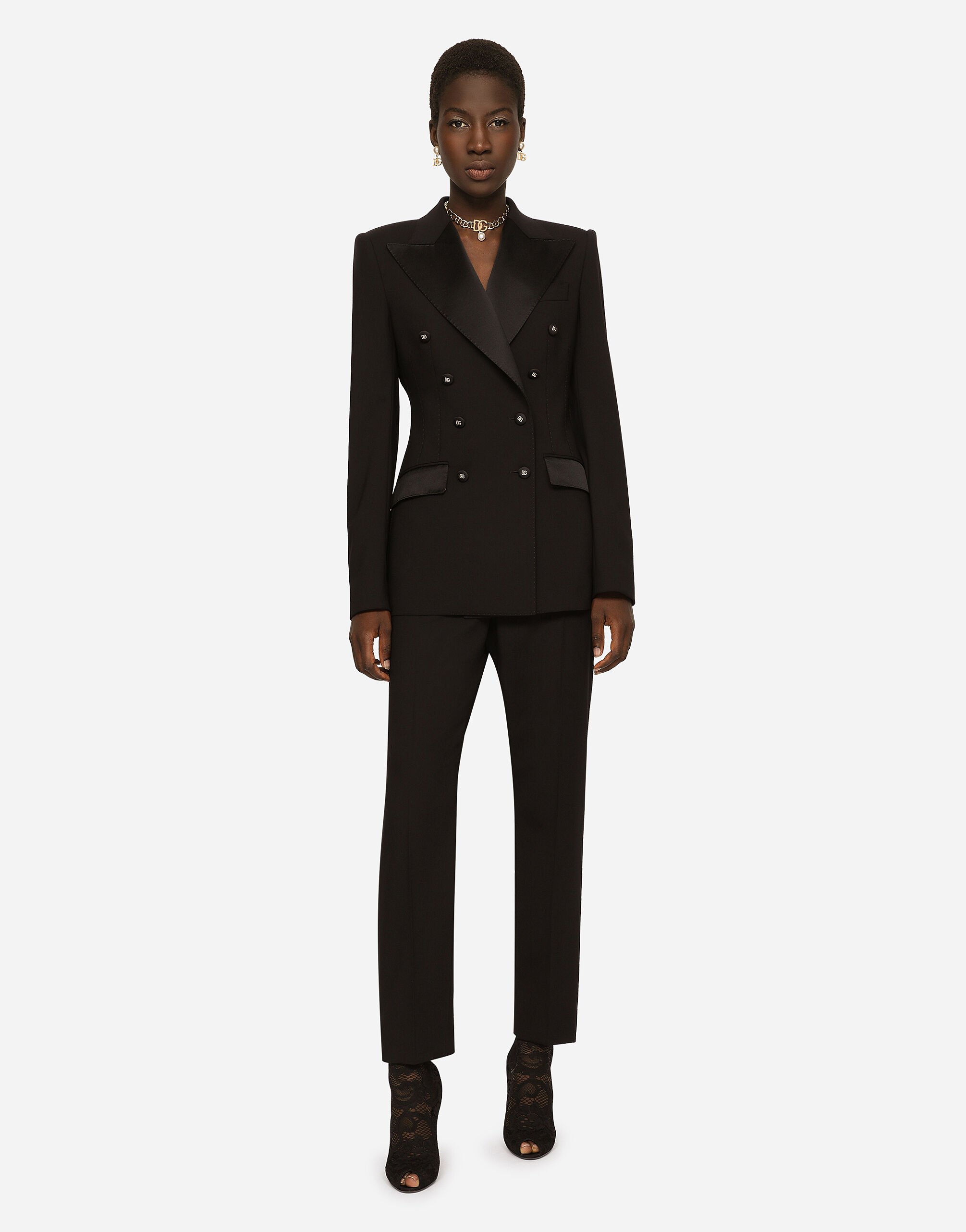 Satin and duchesse tuxedo jacket in Black for Women