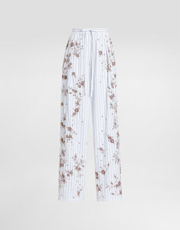 Dolce & Gabbana بنطال من بوبلين بتطريز أزهار بخيوط ومزين بكريستالات Multicolor FTDJDZGDDSA