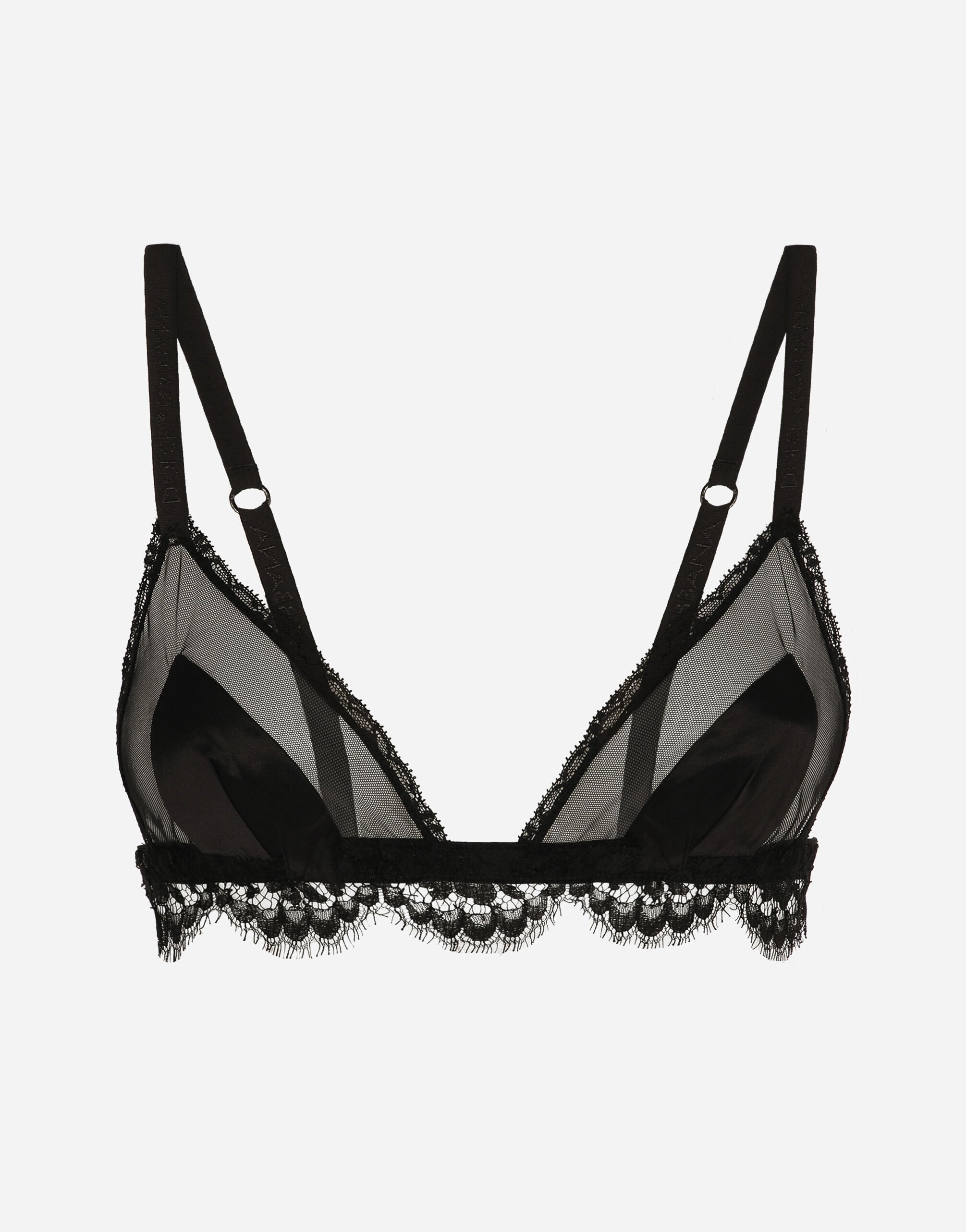 Dolce & Gabbana Satin, lace and tulle soft-cup triangle bra Black BB6711AV893