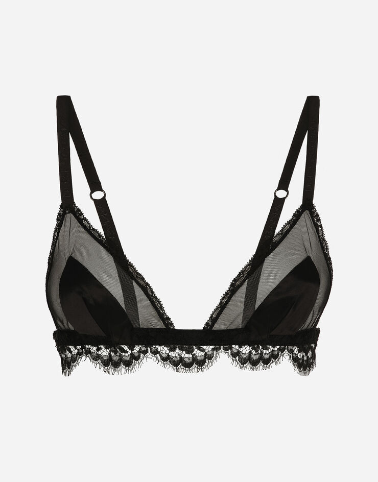 Dolce & Gabbana Reggiseno a triangolo soft cup in tulle, raso e pizzo Black O1E31TONN35