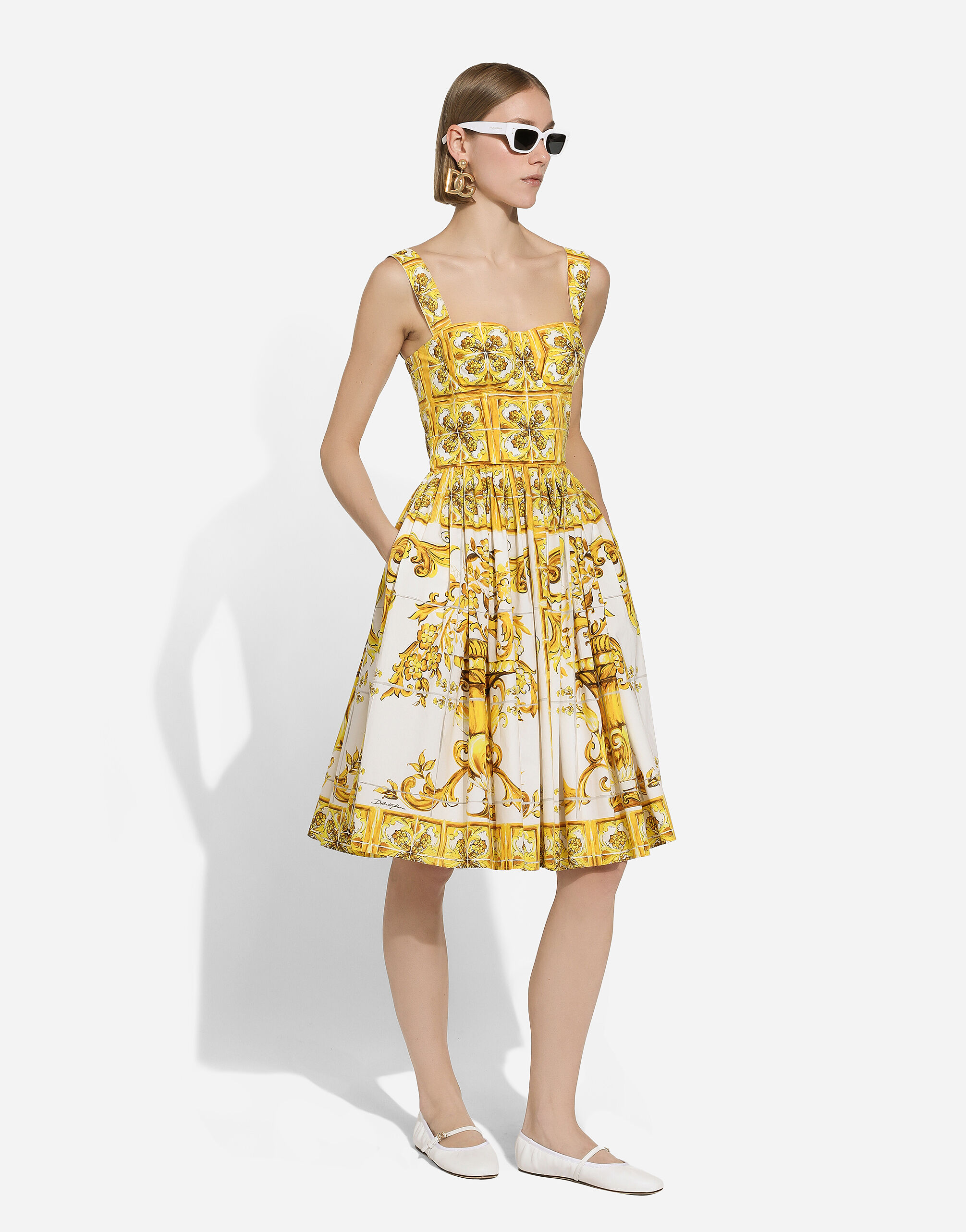Midi corset dress in cotton poplin with majolica print in Print for Women |  Dolce&Gabbana® US