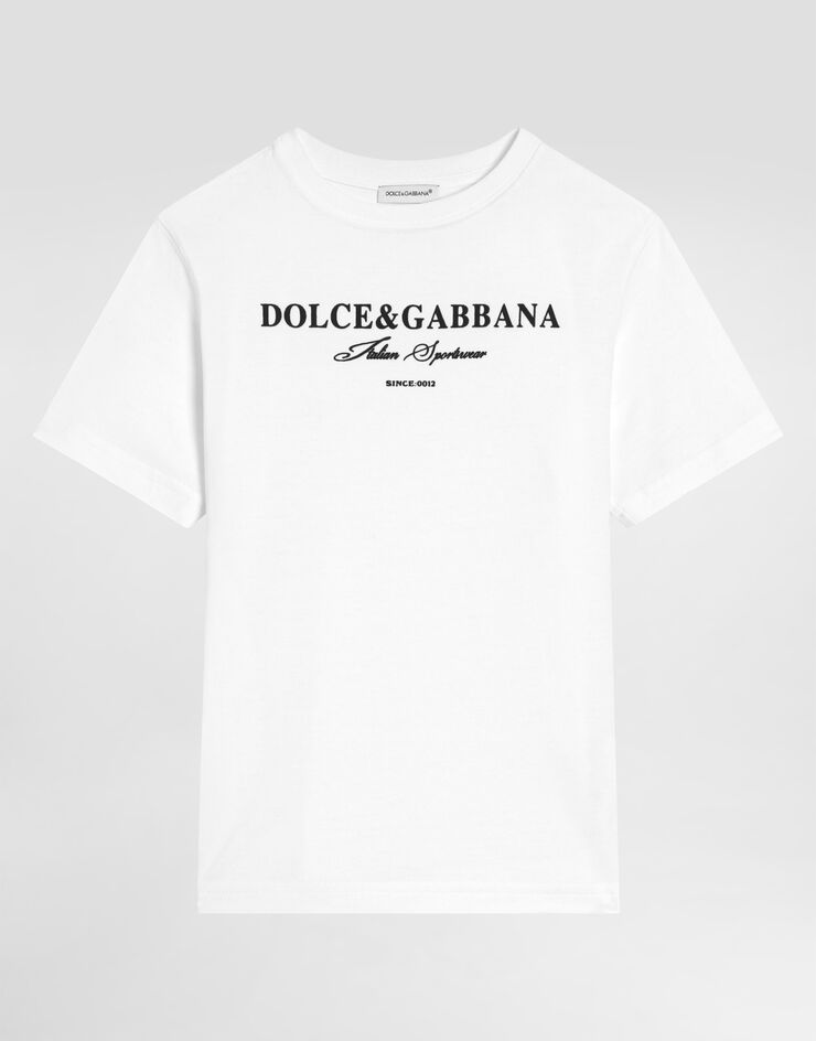 Dolce & Gabbana Short-sleeved jersey t-shirt with Dolce&Gabbana print White L4JTHUG7PBN