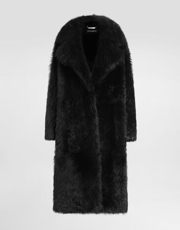 Dolce & Gabbana Single-breasted shearling coat Black F0Y17FFUP89