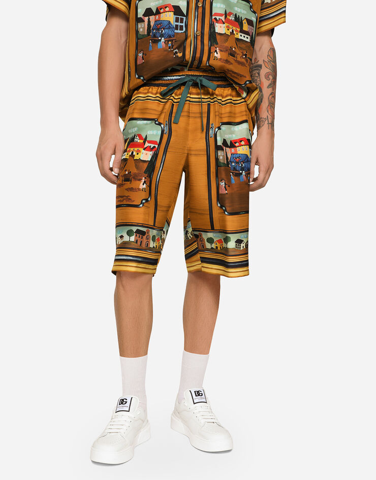 Dolce&Gabbana Silk habotai jogging shorts with closet print Multicolor I4284MGH176