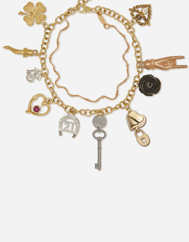 Dolce & Gabbana Pulsera Family de oro amarillo, blanco y rojo con jades negros y rubíes Dorado WBDF1GW0001