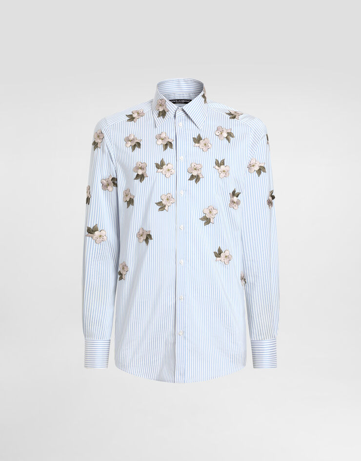 Dolce & Gabbana Camicia in seta e cotone con applicazioni floreali Multicolore G5MZ0ZFBTAK