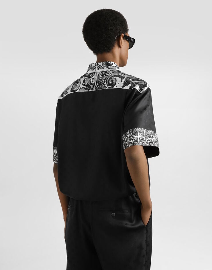 Dolce & Gabbana Camisa Hawaii en jacquard de seda con estampado de mayólica Multicolor G5LY2TGJ453