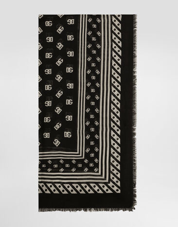 Dolce & Gabbana Large silk and cashmere scarf with all-over DG logo print (140x140) Black FS209AGDB8G
