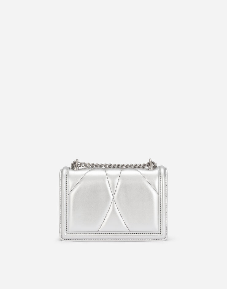 Small Devotion crossbody bag in quilted nappa mordore leather in SILVER