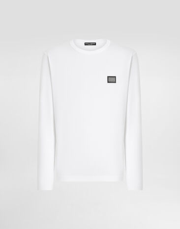 Dolce & Gabbana Long-sleeved T-shirt with logo tag White G8PV0TG7P1B