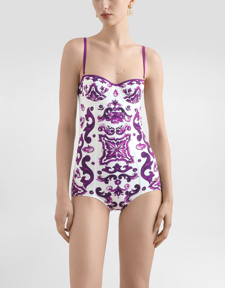 Dolce & Gabbana Majolica-print one-piece swimsuit Multicolor O9A13JONO19