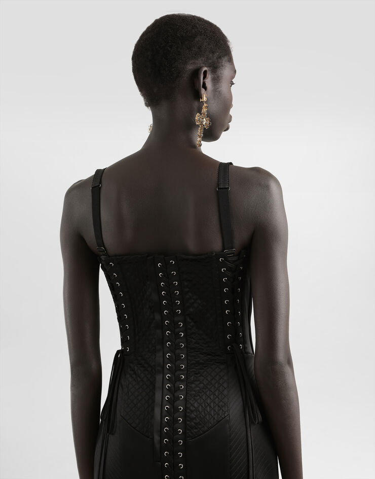 Dolce & Gabbana Strapless satin dress with corset details Black F6TUUTFURAD