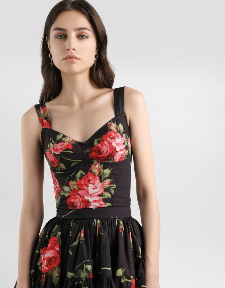 Dolce & Gabbana Rose bouquet-print cotton bustier top Multicolor F7BB1THS5UT