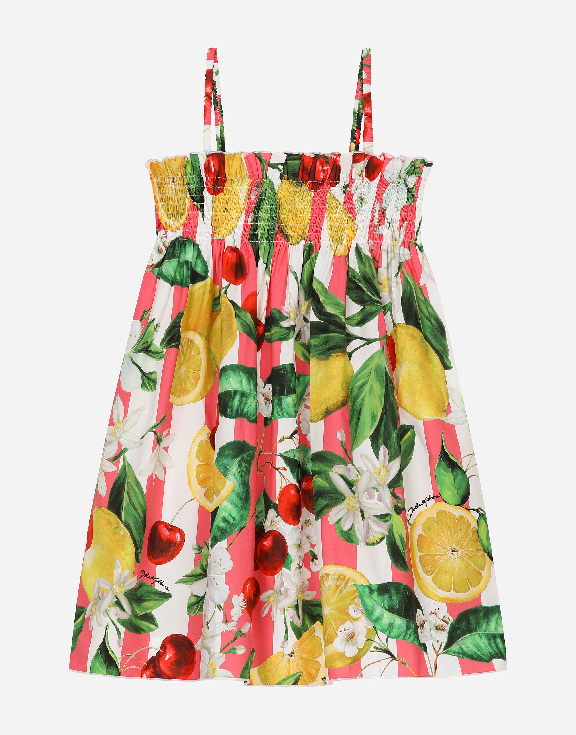 Dolce & Gabbana Vestido playero de popelina con estampado de limones y cerezas Imprima L53DI6HS5QR