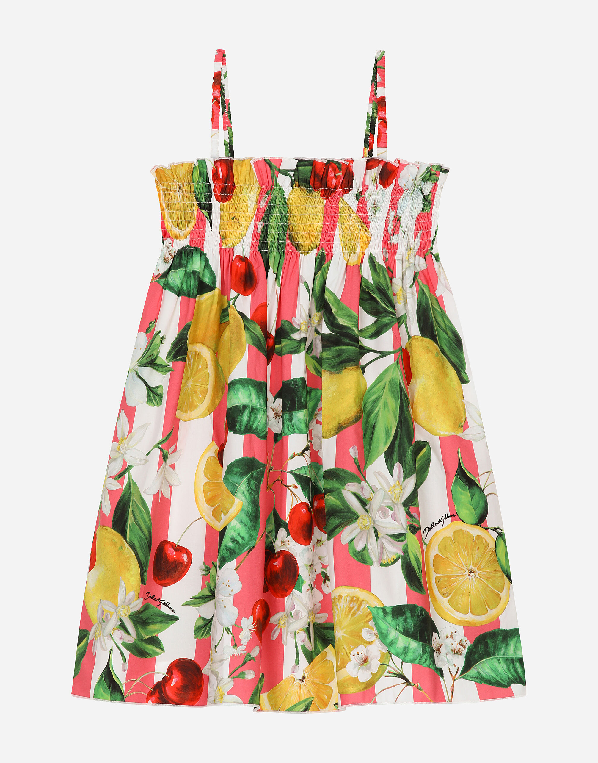 Dolce & Gabbana Poplin sundress with lemon and cherry print White L5JTLCG7JL3