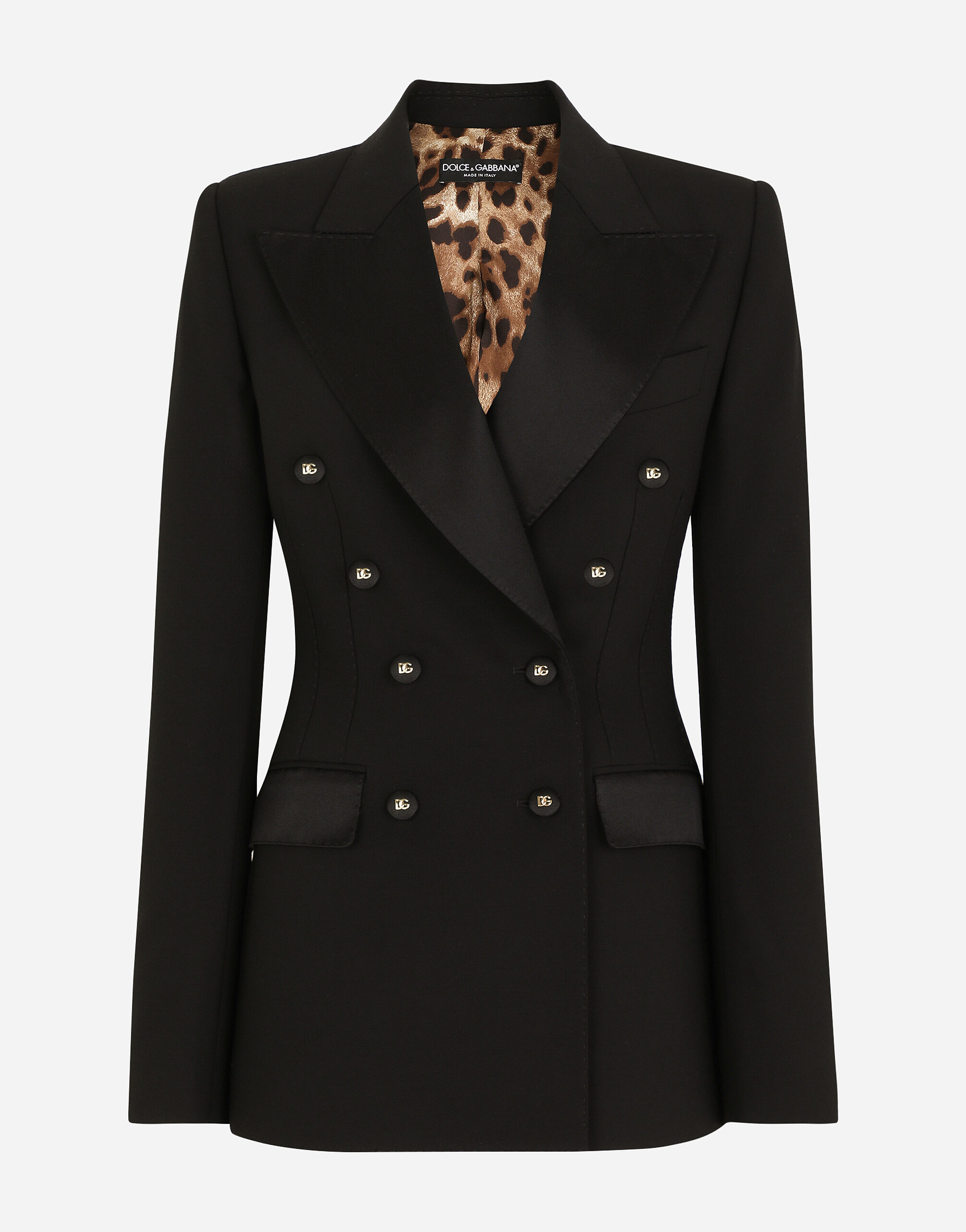 Double-breasted satin and wool fabric jacket en Negro de Mujer