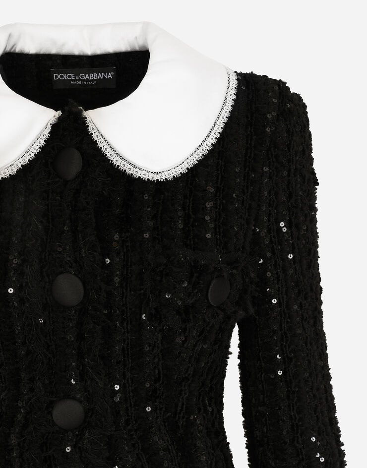 Dolce & Gabbana Tweed jacket with micro-sequin embellishment and satin collar Black F27AMTHUMKN