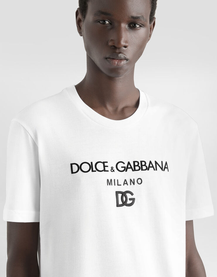 Dolce & Gabbana تيشيرت قطن بتطريز DG أبيض G8PD7ZG7B9X
