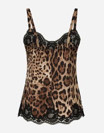 Dolce & Gabbana Leopard-print satin lingerie-style top with lace detailing Multicolor O7A00TONO21