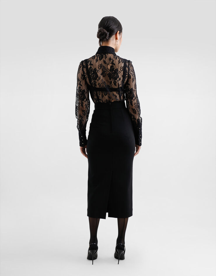 Dolce & Gabbana Camisa de encaje floral con festón Negro F5P70TILMBI