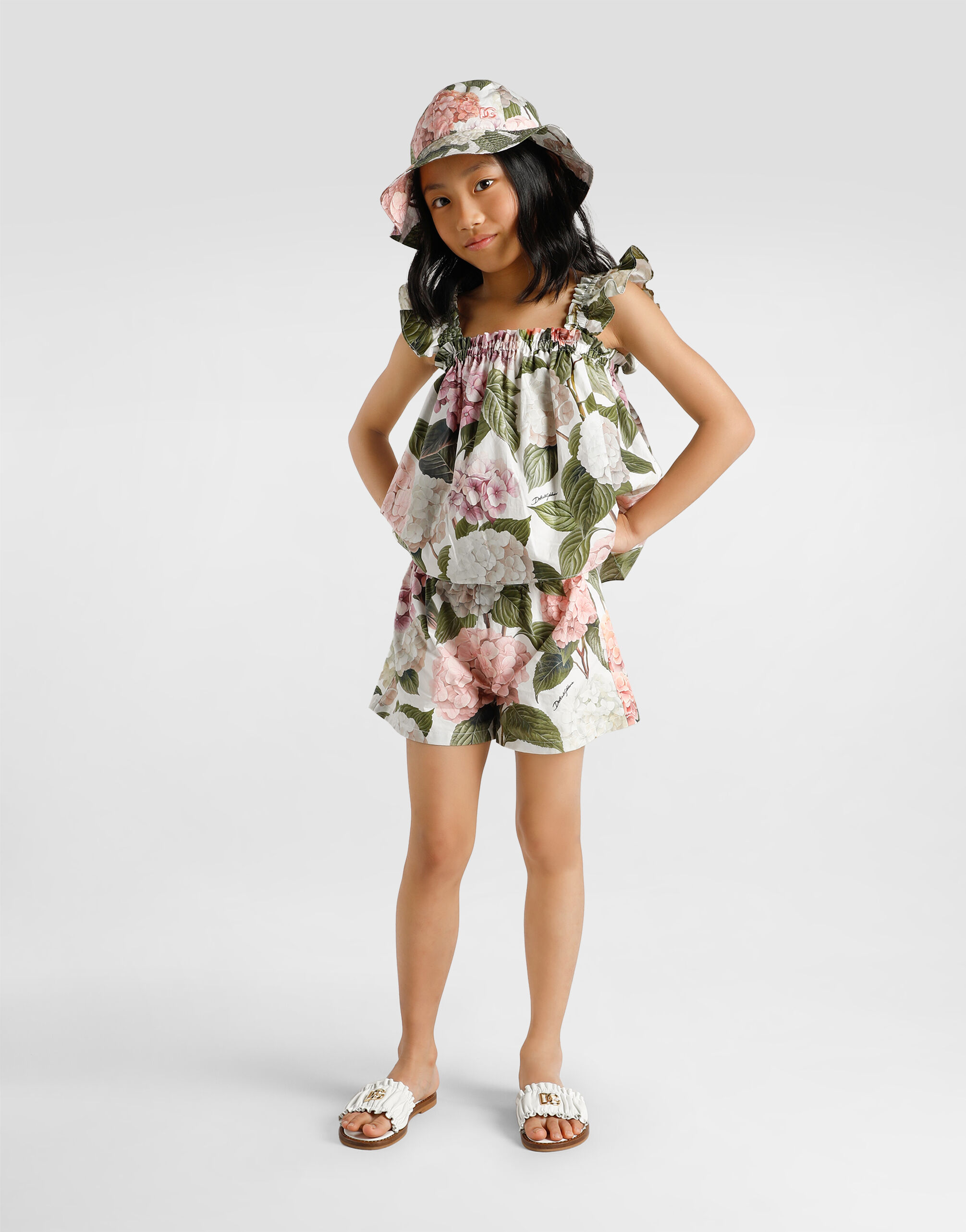 Hydrangea-print poplin shorts in Multicolor for Girls