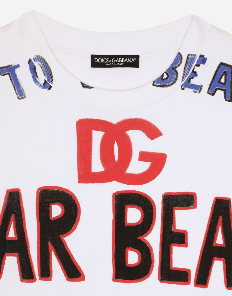 Dolce&Gabbana Cropped jersey T-shirt with Dolce&Gabbana lettering White F8U30TGDBT4