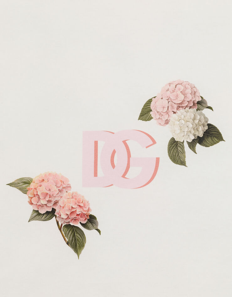 Dolce & Gabbana Smooth jersey blanket with hydrangea print Multicolor LNJAE7II7JU