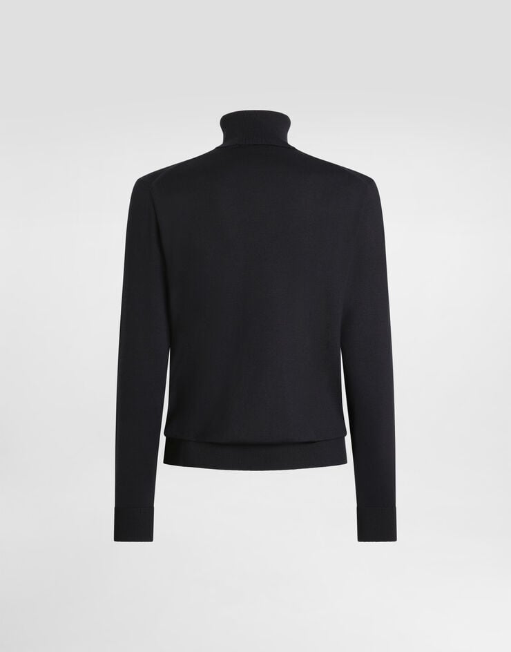 Dolce&Gabbana Wool turtle-neck sweater with branded tag Blue GXO35TJCVC7