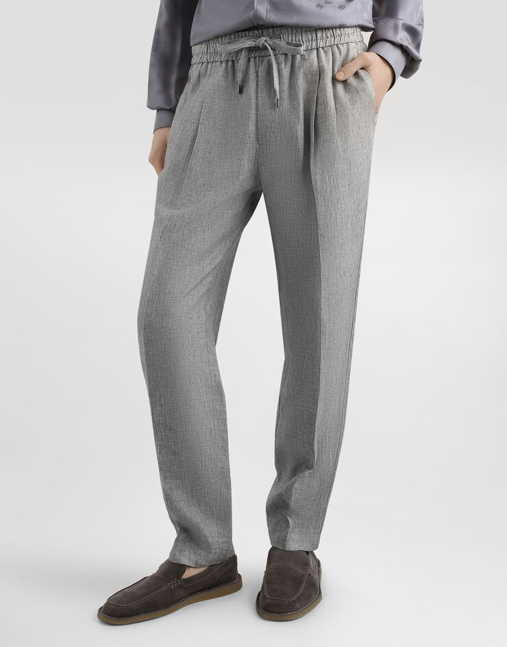 Dolce & Gabbana Pantalón de chándal en tela de lino lavada Gris GP12QZFU4MF
