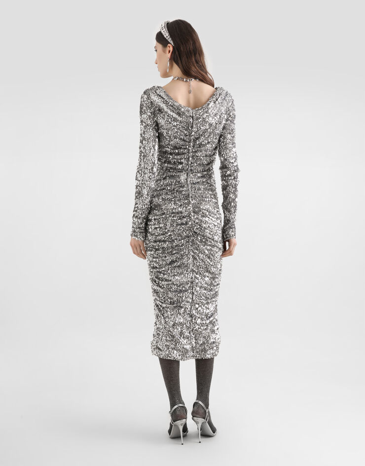 Dolce & Gabbana Draped sequin dress Silver F60EMTFLSMC