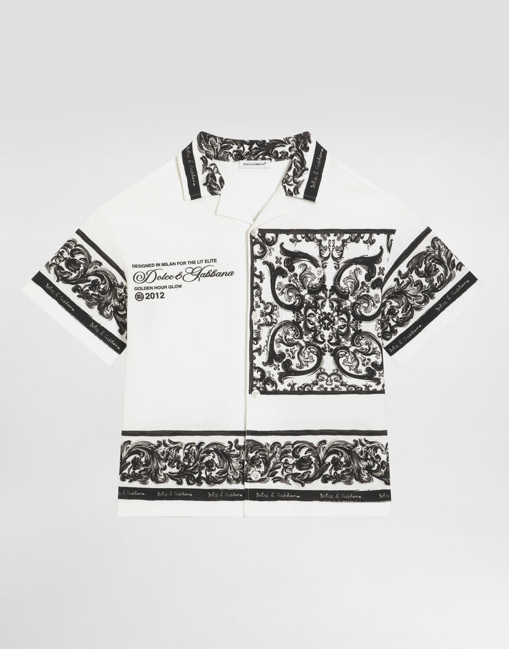 Dolce & Gabbana Camicia in doppio piquet stampa Maiolica Multicolore L4JS48II7HN