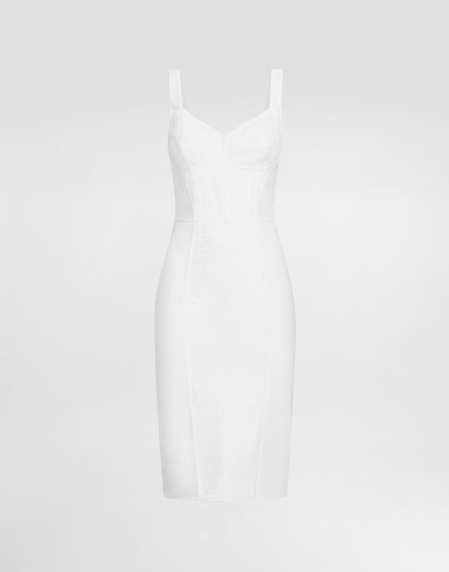 Sheath dress in elastic fabric and lace