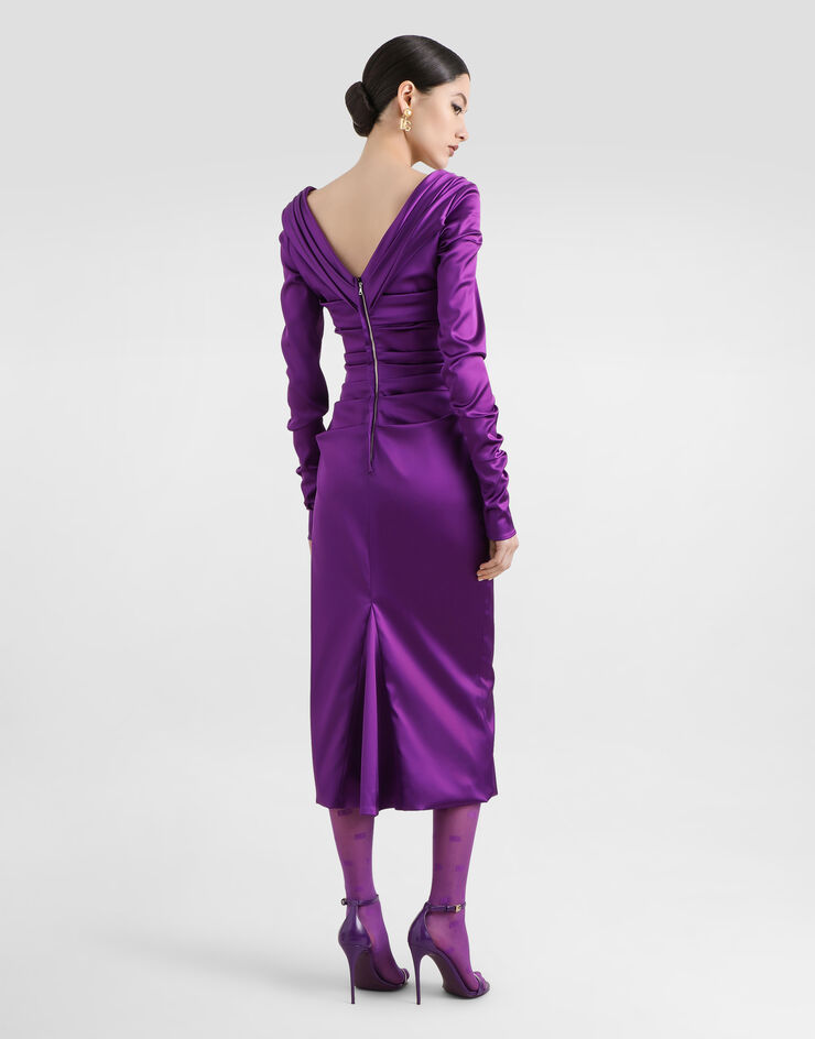 Dolce & Gabbana Stretch satin longuette dress Purple F6DJFTFURHM