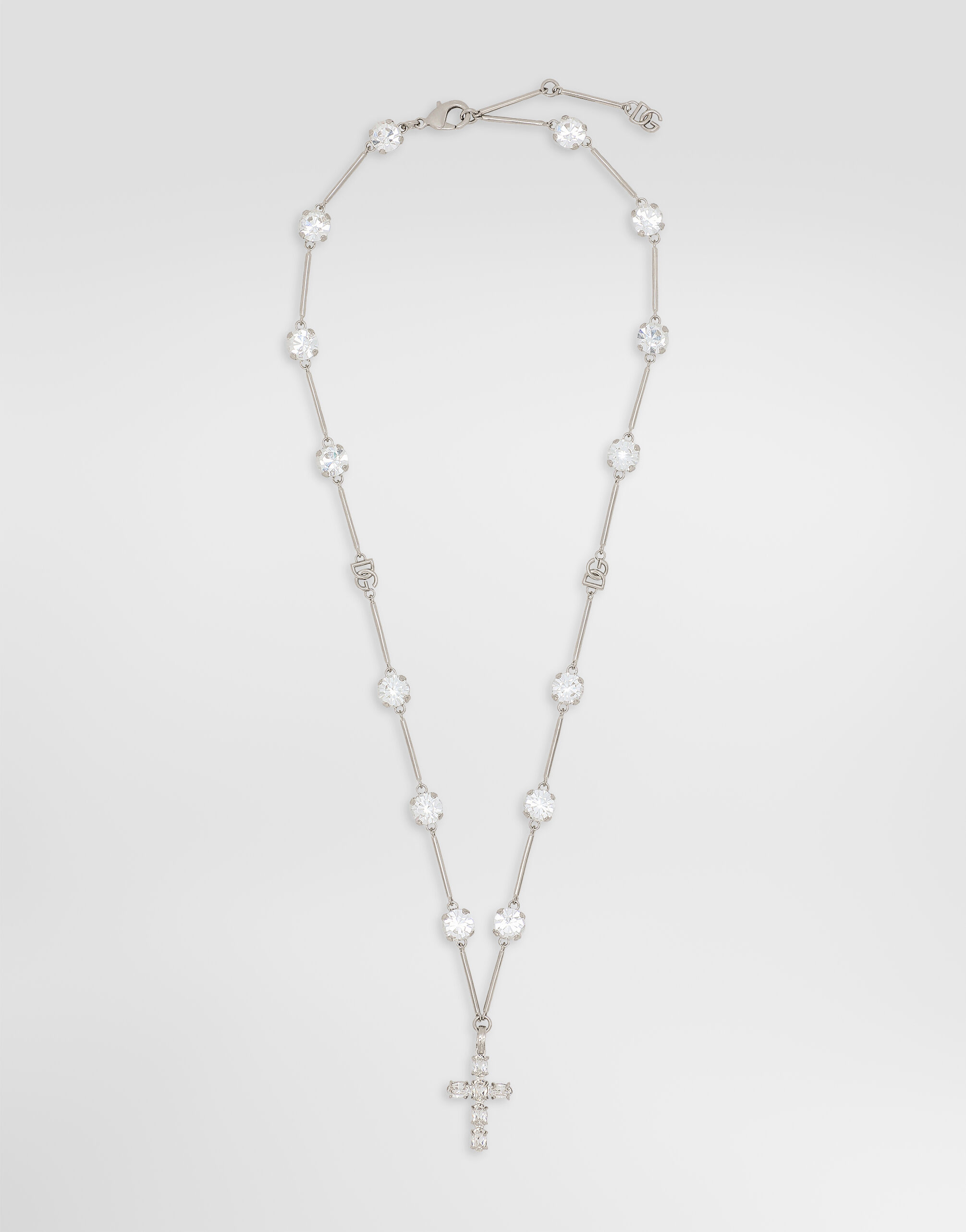 Rosary-style necklace with rhinestone-detailed crosses in Crystal