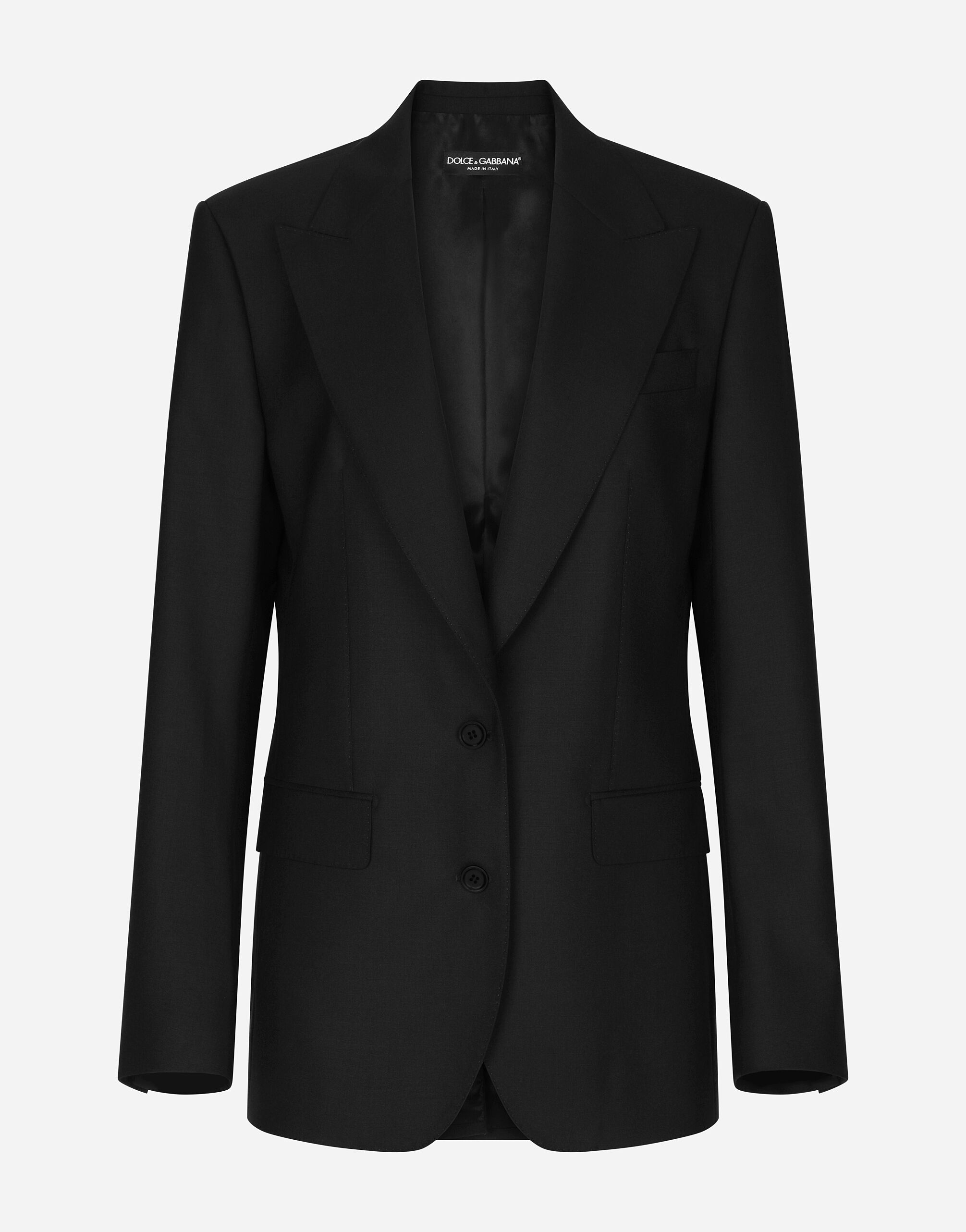 Dolce & Gabbana Einreihige Jacke aus Wolle in Leinwandbindung Schwarz F290XTFU28D