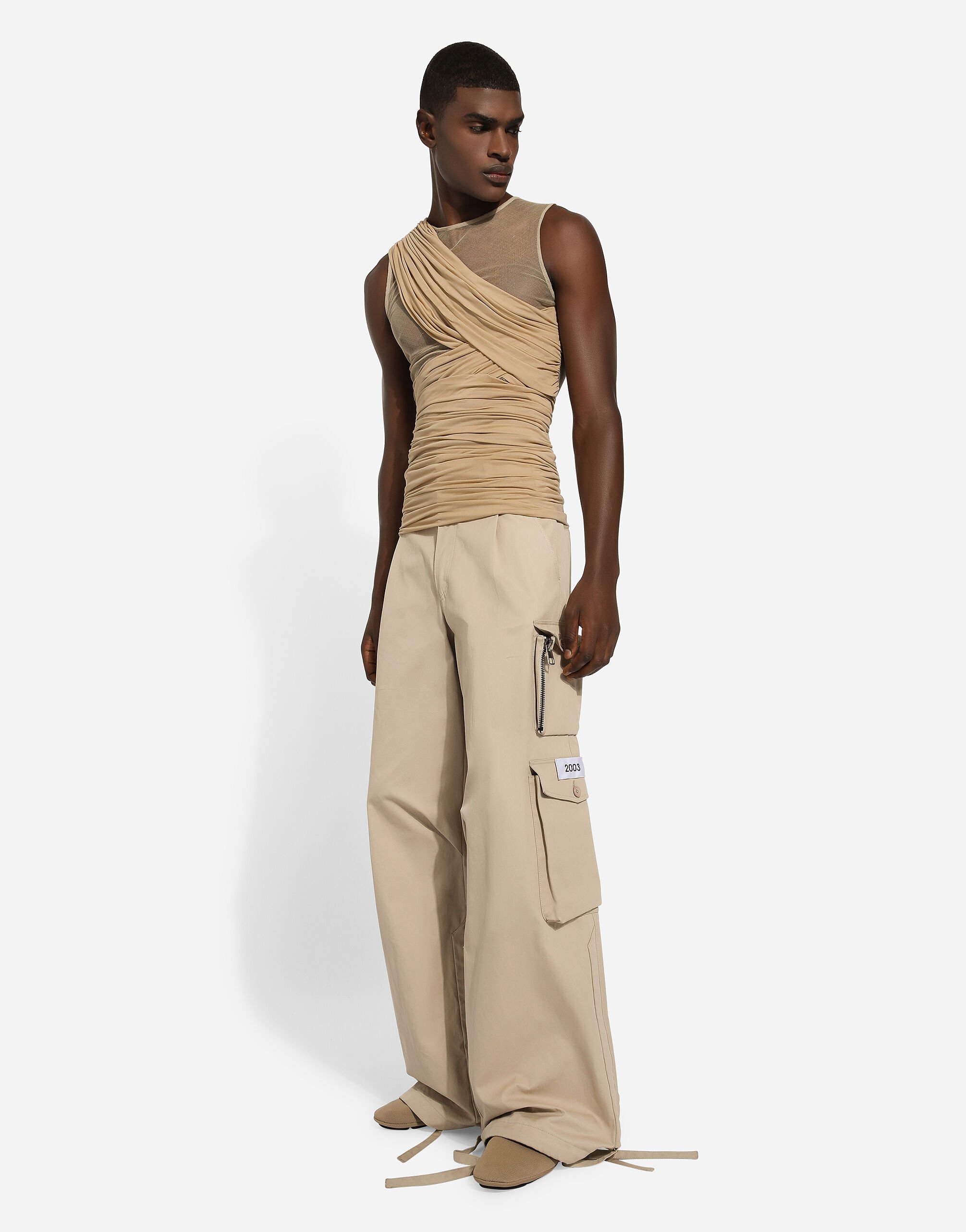 Cotton gabardine cargo pants in Beige for Men
